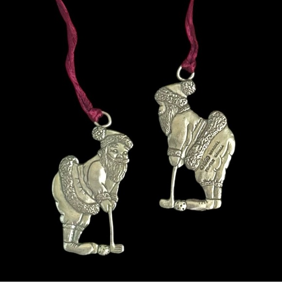 Seagull Other - Set of 2 Seagull Vintage Pewter 1990 Golfing Santa Claus Christmas Ornaments